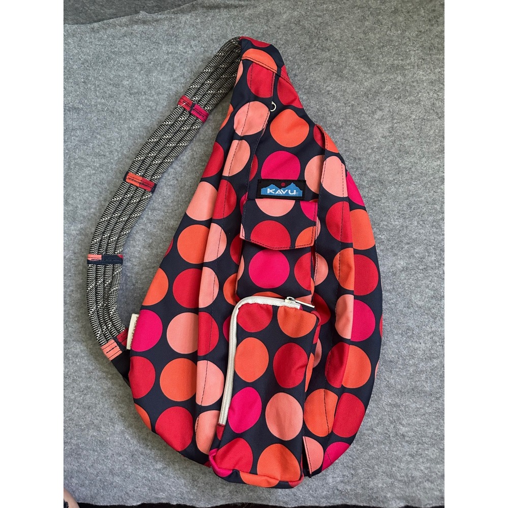 Kavu Rope Sling Bag Red Orange Polka Dot Print Adjustable Strap Backpack
